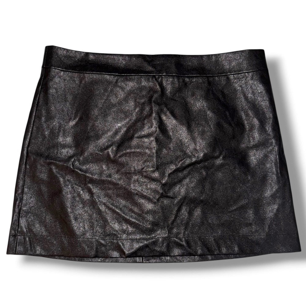 J.Crew Mini Skirt Women 20 Black Faux Leather Metallic A-Line BC893